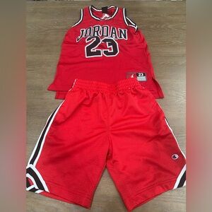Jordan Kids Red Mesh Basketball Jersey and Shorts Size Small S